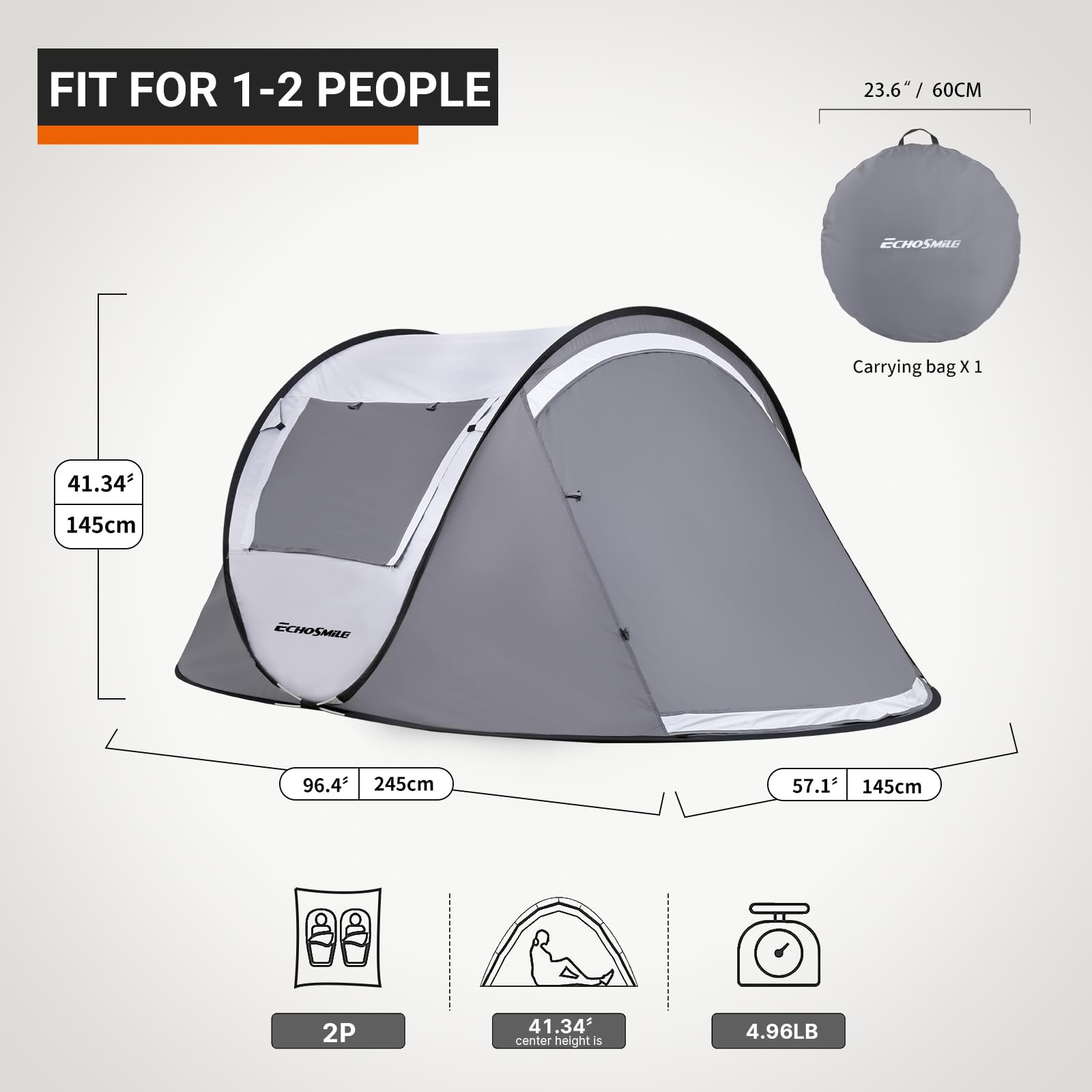 EchoSmile tent uses durable fiberglass poles for reliable support.