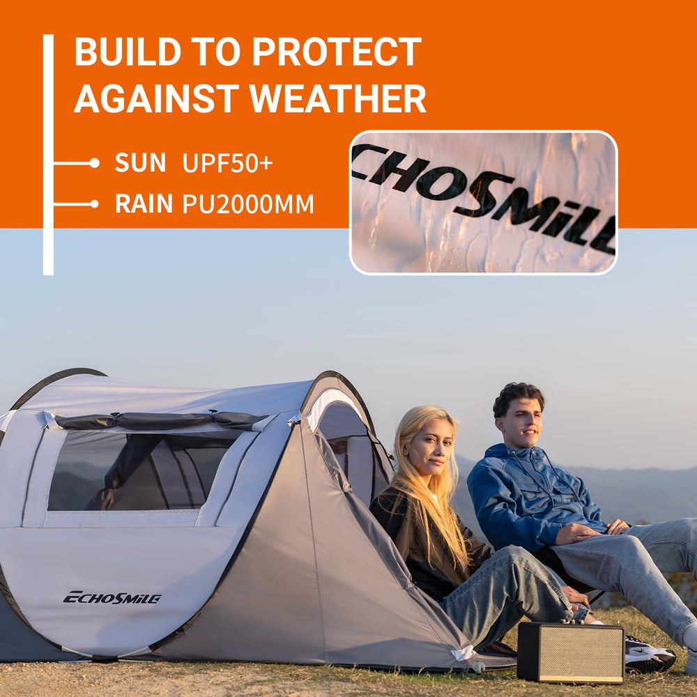 EchoSmile tent with mesh ventilation windows for airflow and bug protection.