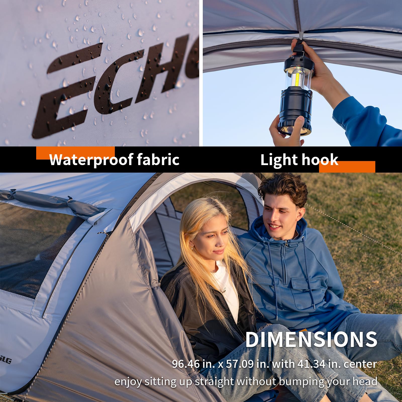 EchoSmile tent water-resistant fabric keeps you dry in light rain.