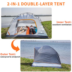 EchoSmile 2 Person Camping Tent dome structure provides roomy interior for two hikers.