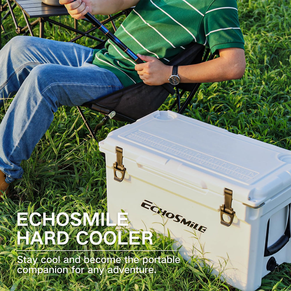 EchoSmile 75QT cooler in car trunk illustrating large capacity of 85 cans.