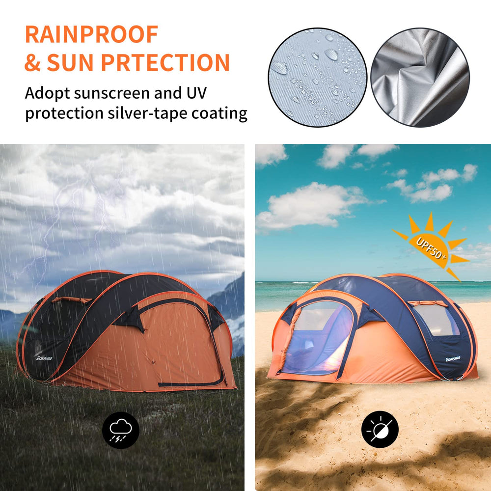 EchoSmile instant pop-up tent opened demonstrates effortless shelter in seconds.