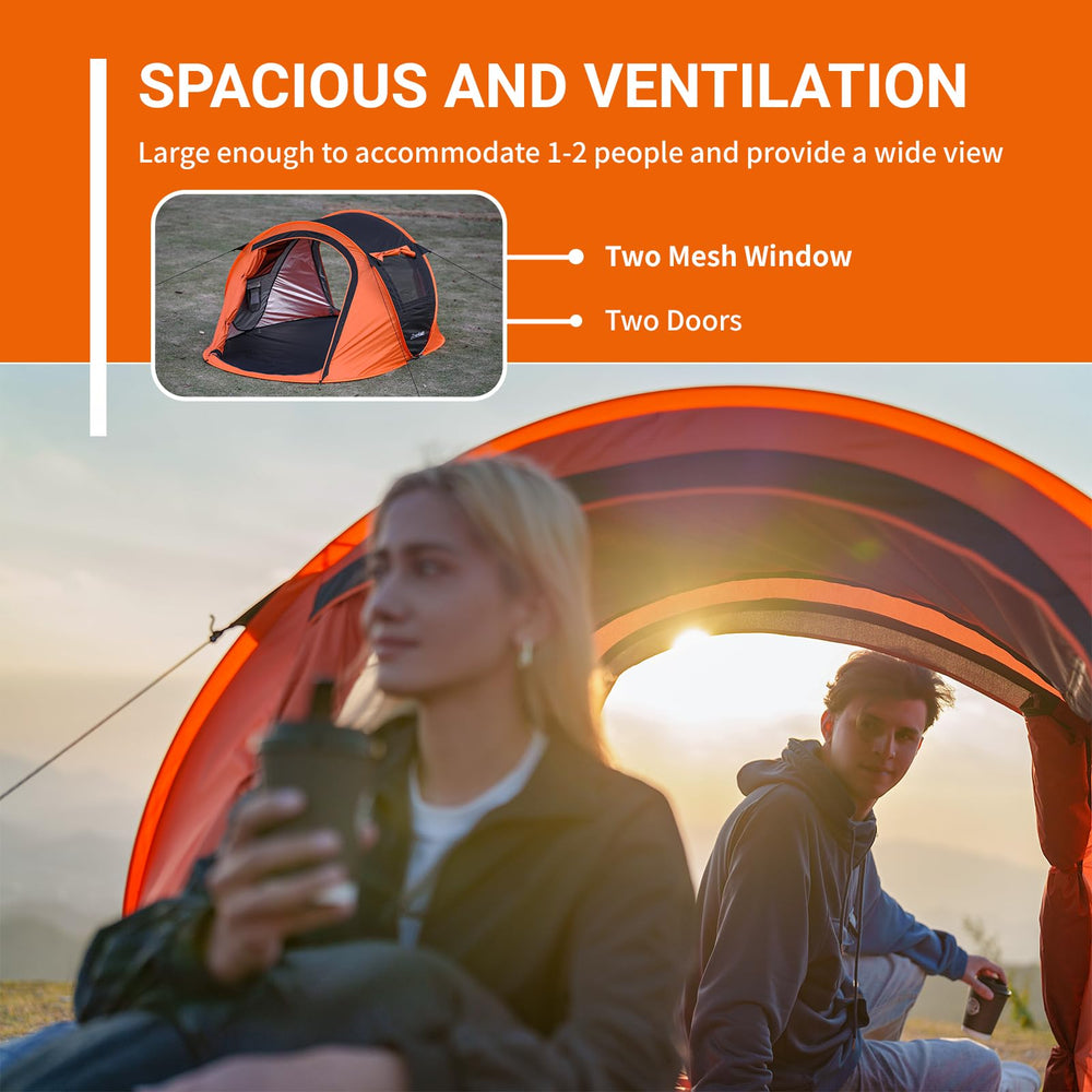 EchoSmile instant pop-up tent spacious interior fits two sleeping bags.