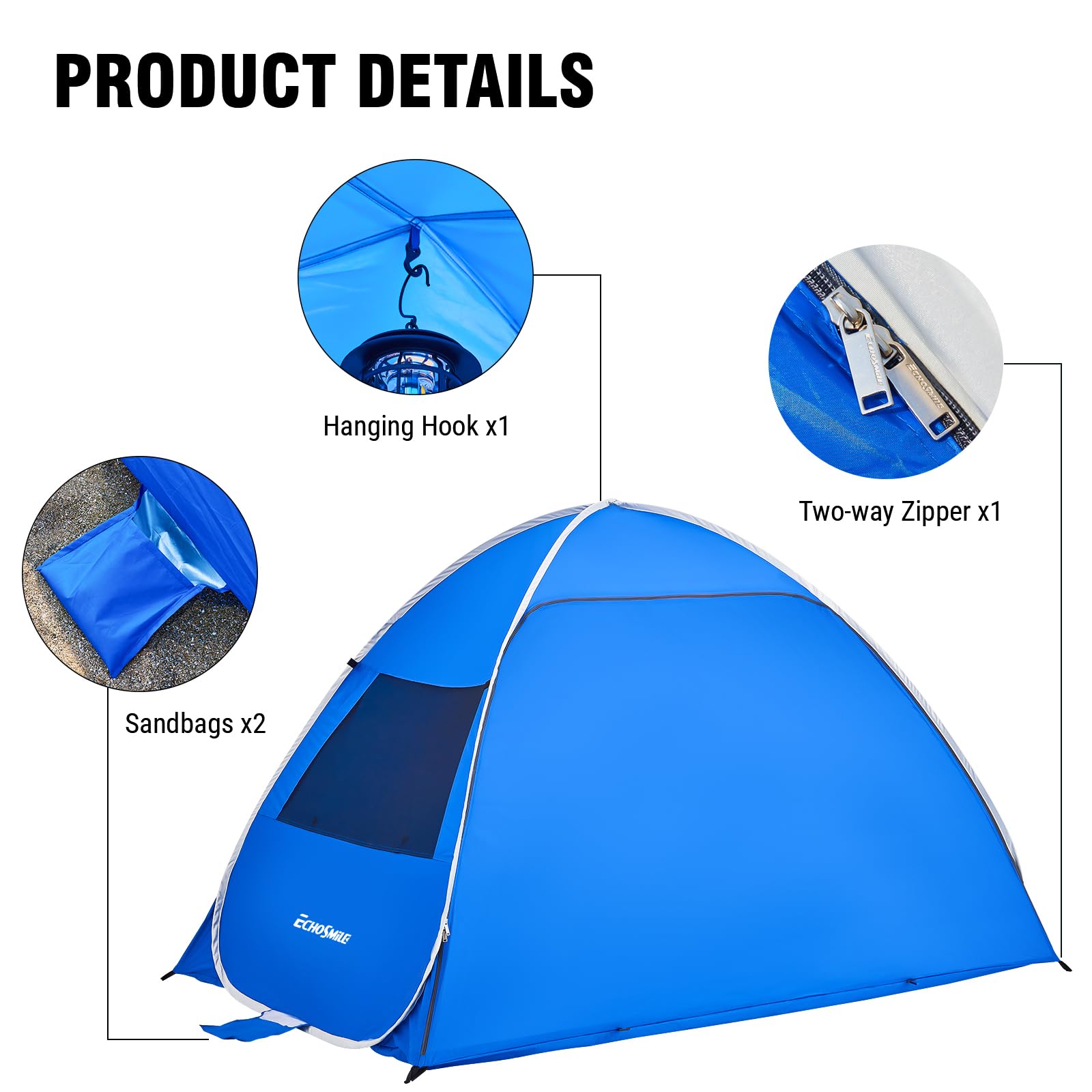 EchoSmile waterproof canopy keeps shade dry during light rain.