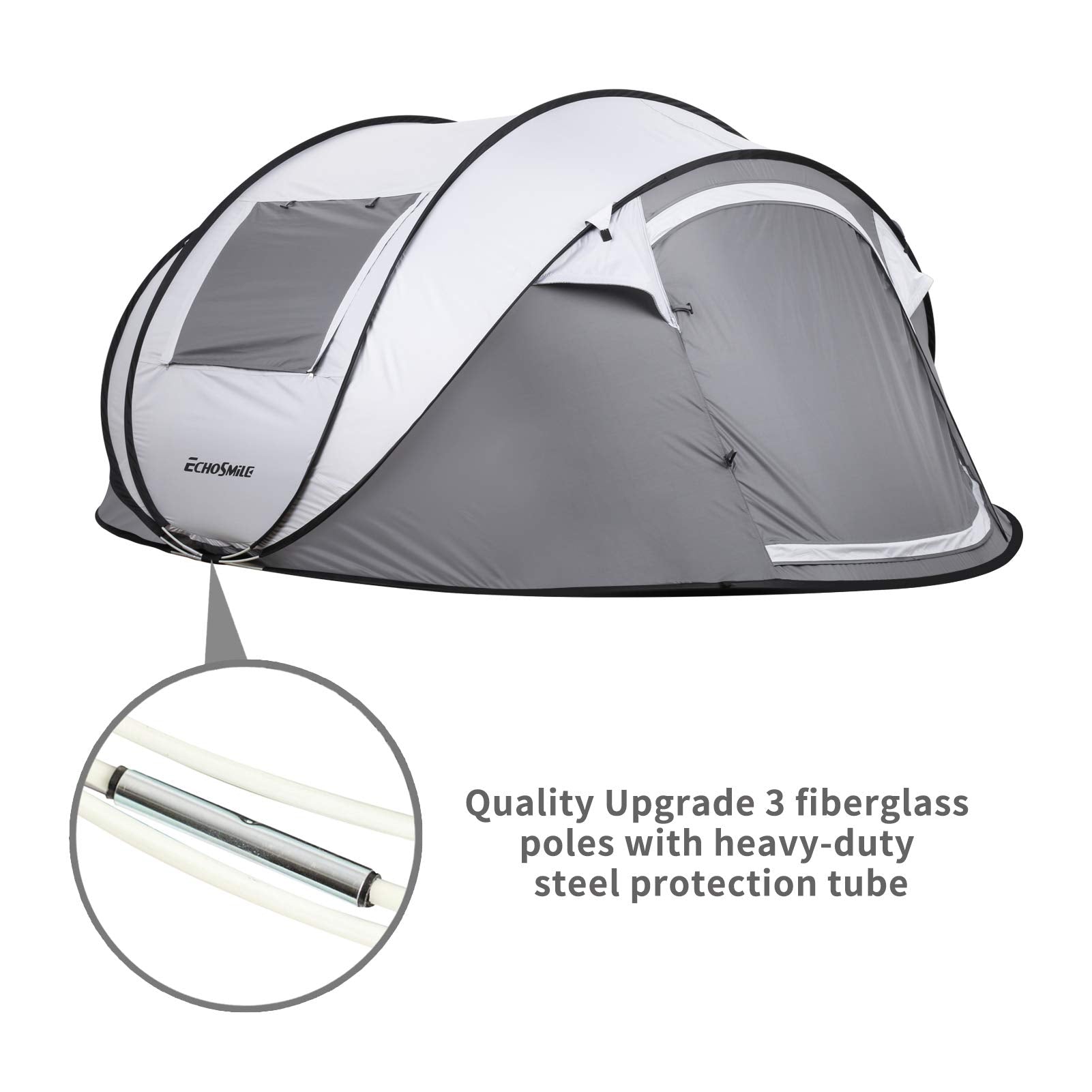 EchoSmile pop-up tent pole upgrade emphasizes durability and stability.
