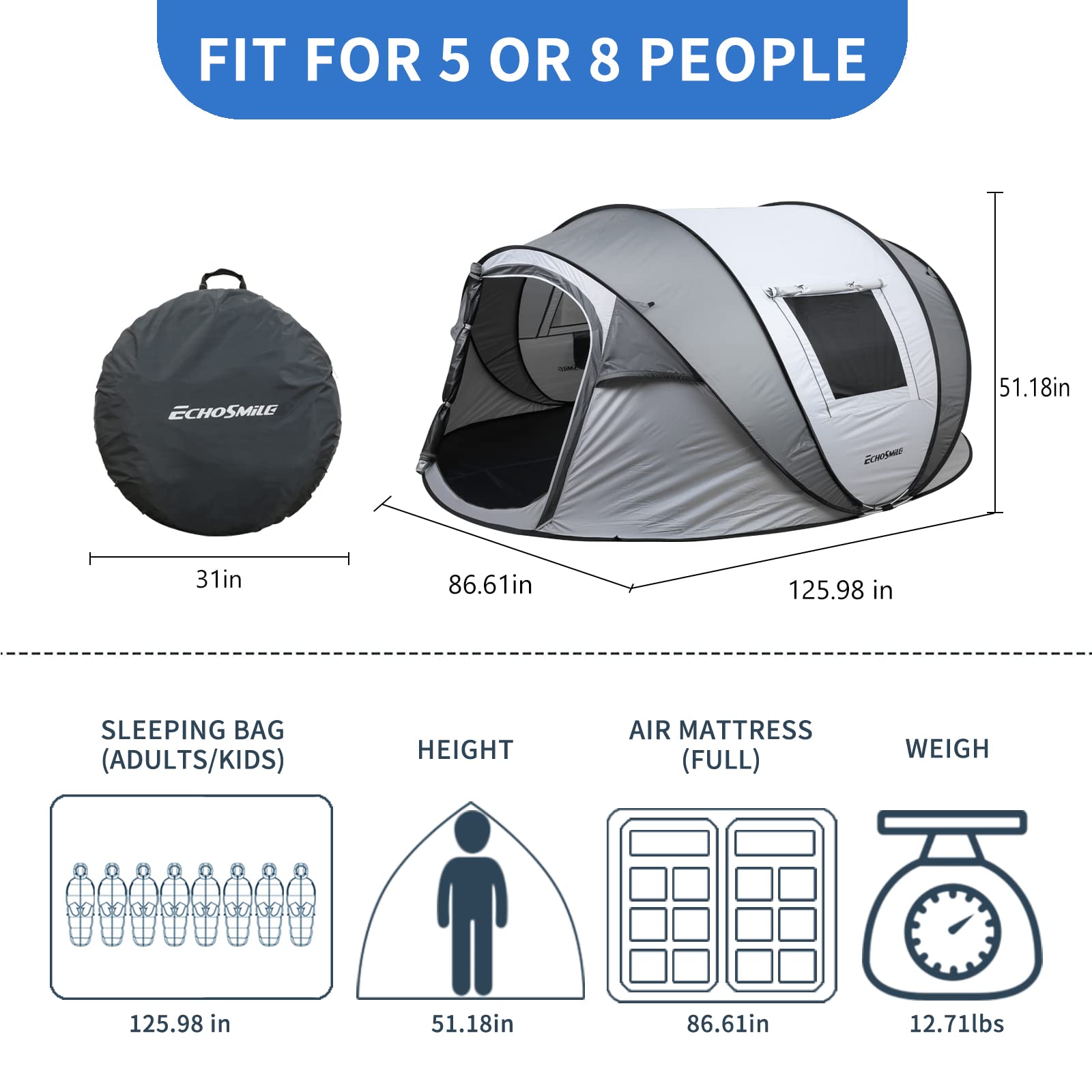EchoSmile pop-up tent ventilation with mesh windows for cross airflow.