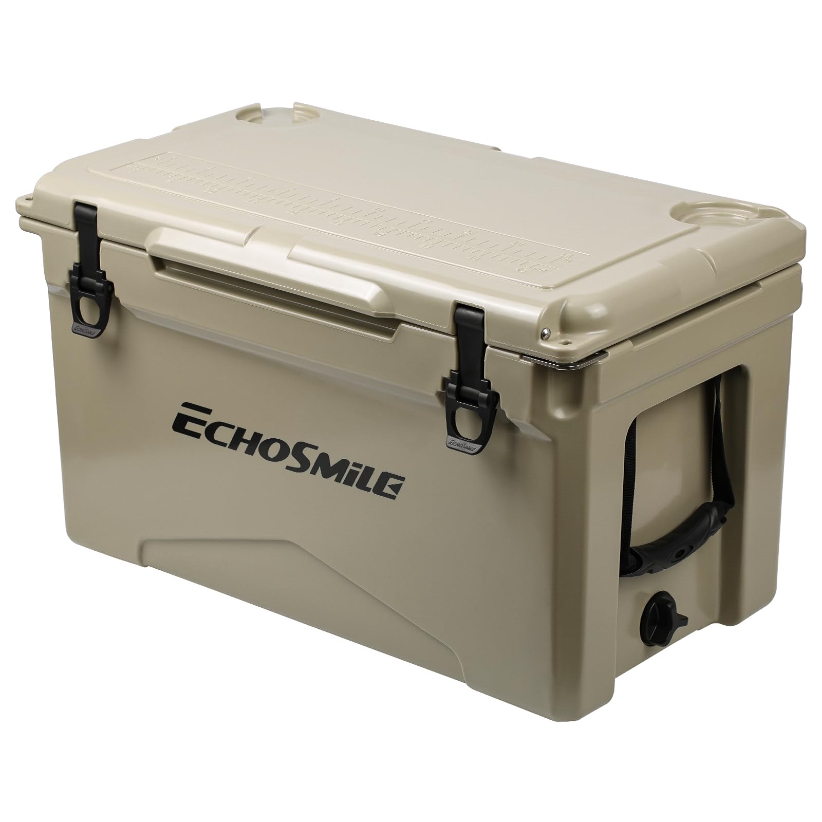 EchoSmile rotomolded cooler 25qt side view with secure latches for easy transport.