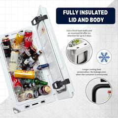 EchoSmile cooler with ergonomic side grips for secure transport on rugged paths.