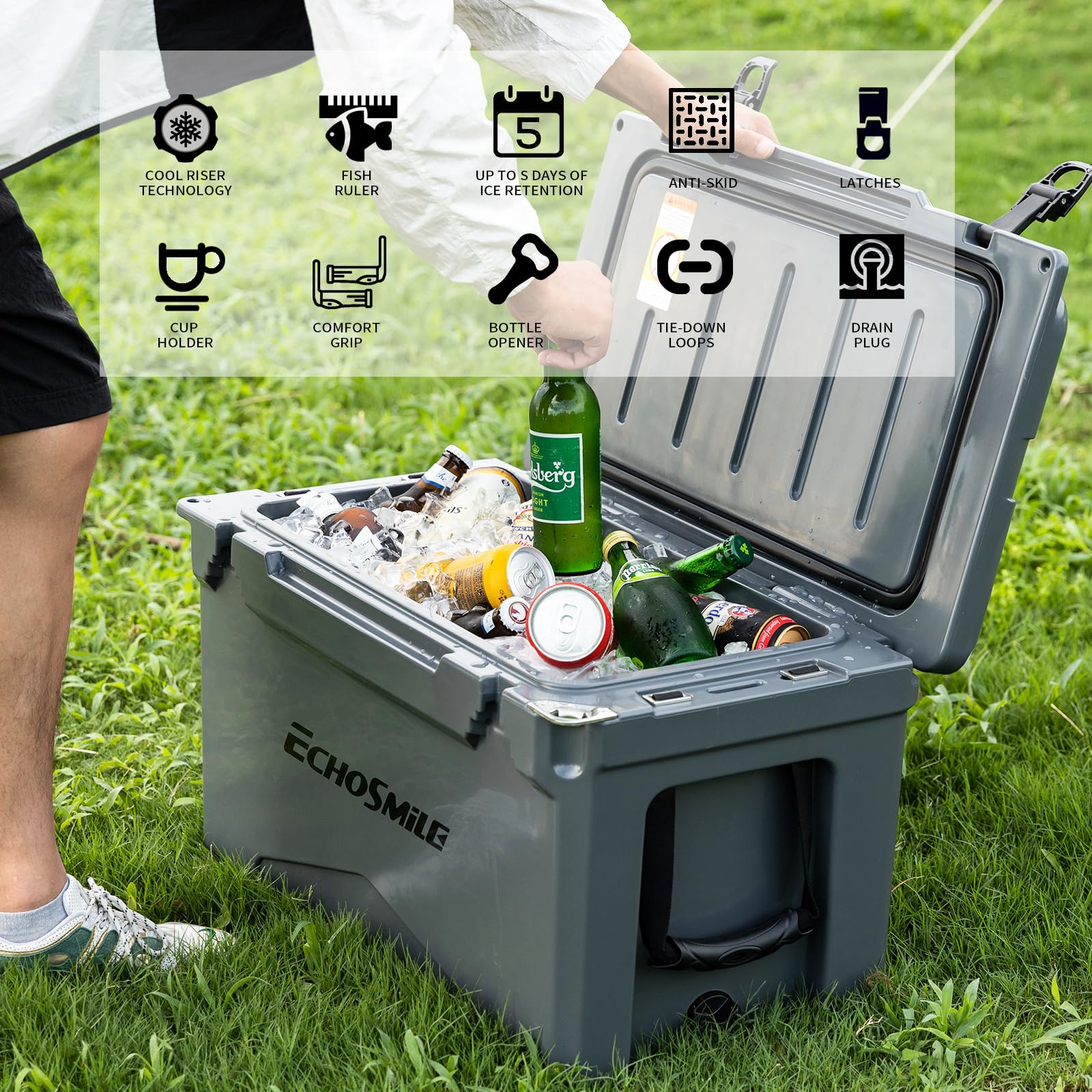 EchoSmile cooler one-piece construction delivers rugged durability for tough journeys.