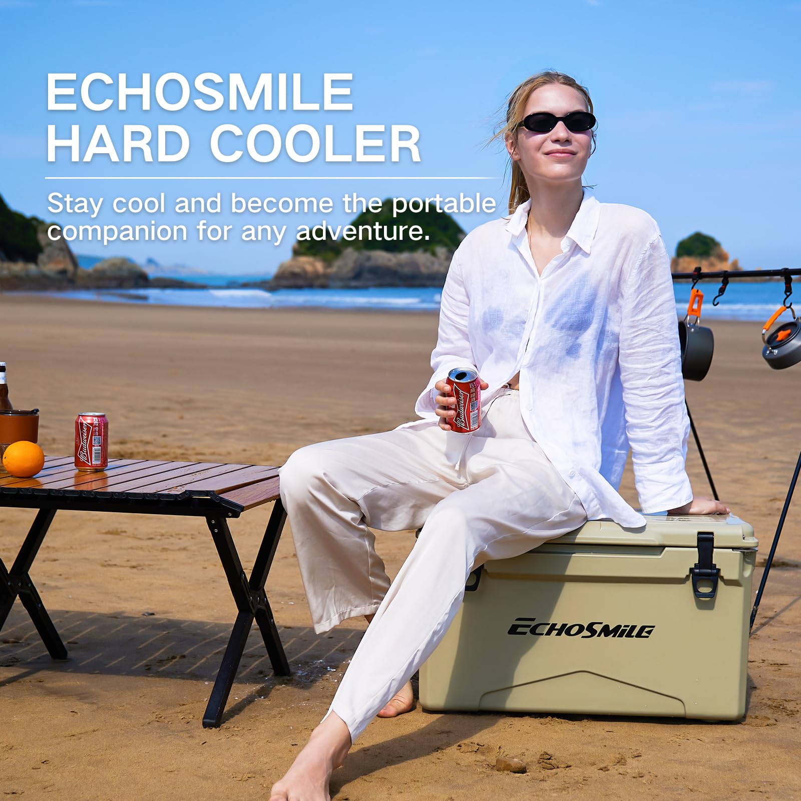 EchoSmile cooler during road trip with easy-to-clean drain.