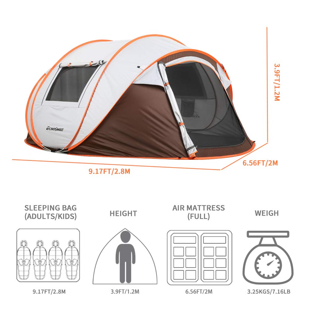 EchoSmile tent pole upgrade highlights sturdy fiberglass and steel protection for durability.