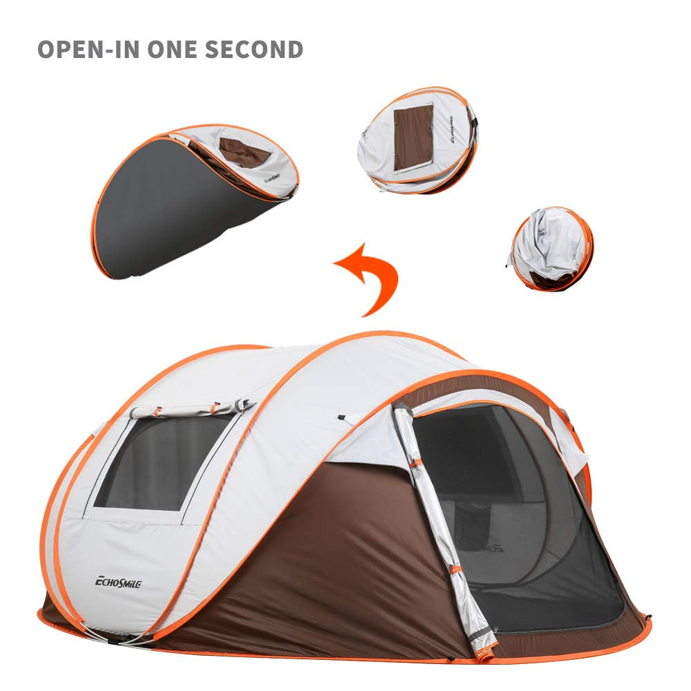 EchoSmile tent interior with dimensions highlights spacious room for four sleeping pads.