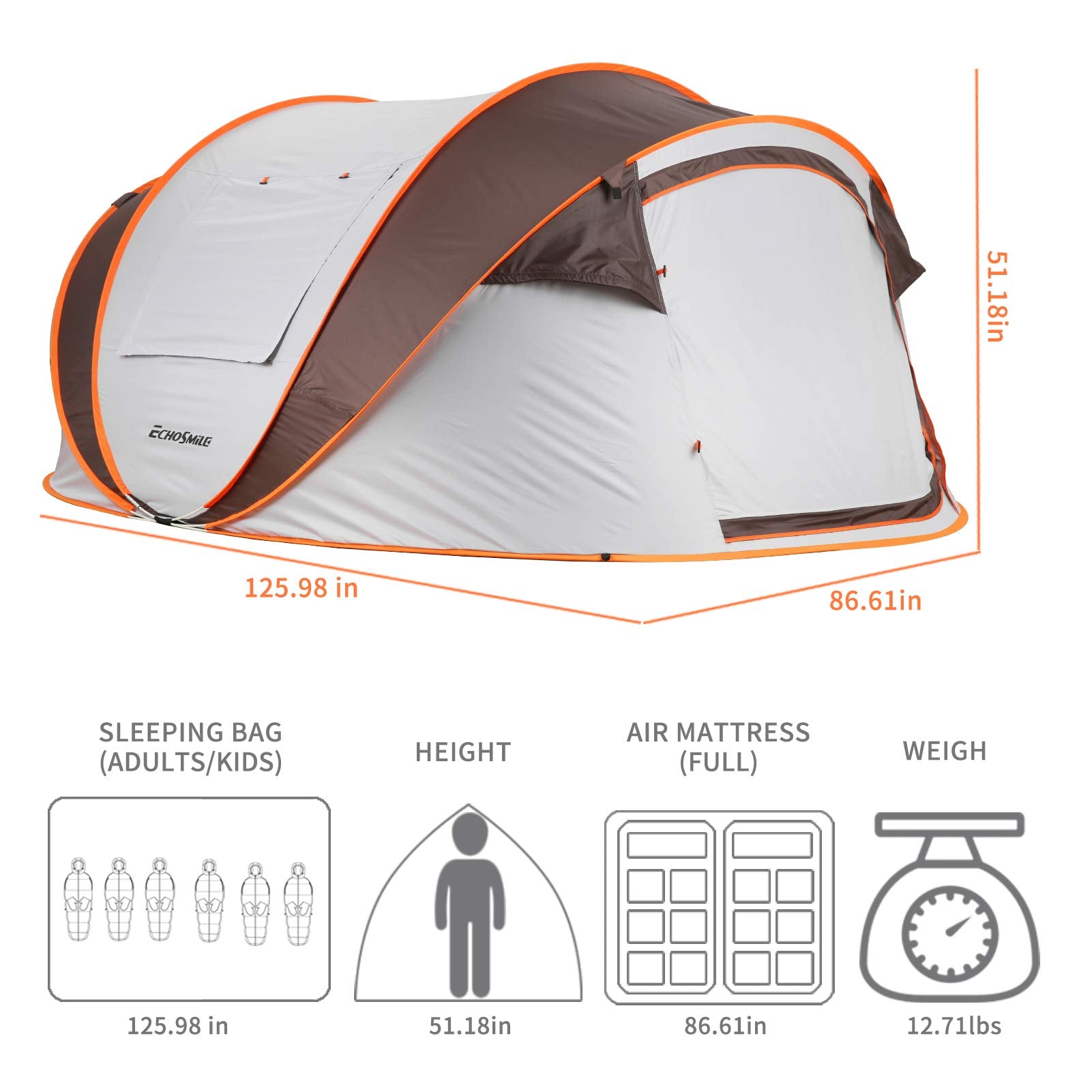 EchoSmile tent with four mesh windows and two doors for cross-ventilation.