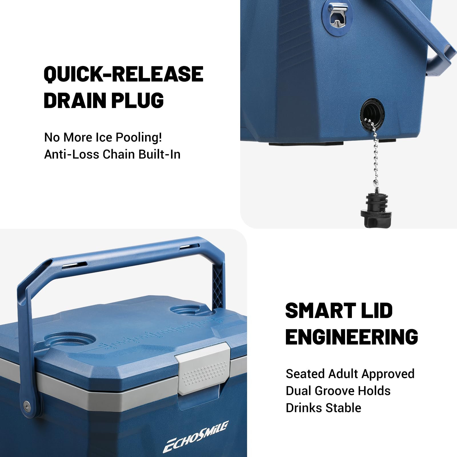 EchoSmile Ultra-Light Cooler 20L cup holders keep beverages steady on the go.