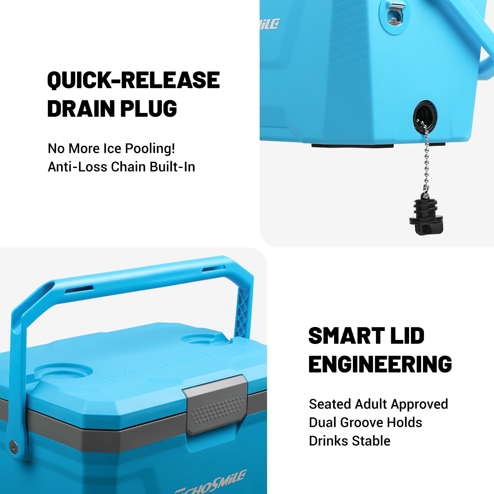 EchoSmile 20L cooler with thick durable corners for rough handling.
