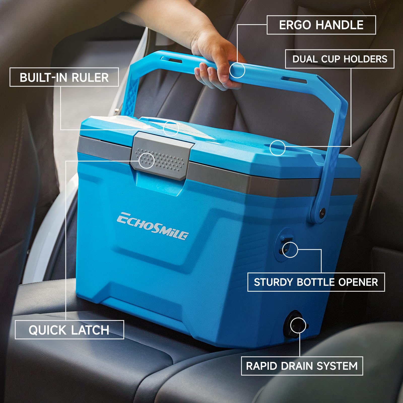 EchoSmile 20L lid doubles as seat during picnics.