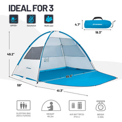 EchoSmile UPF 50+ beach tent side view showing shade and airflow.