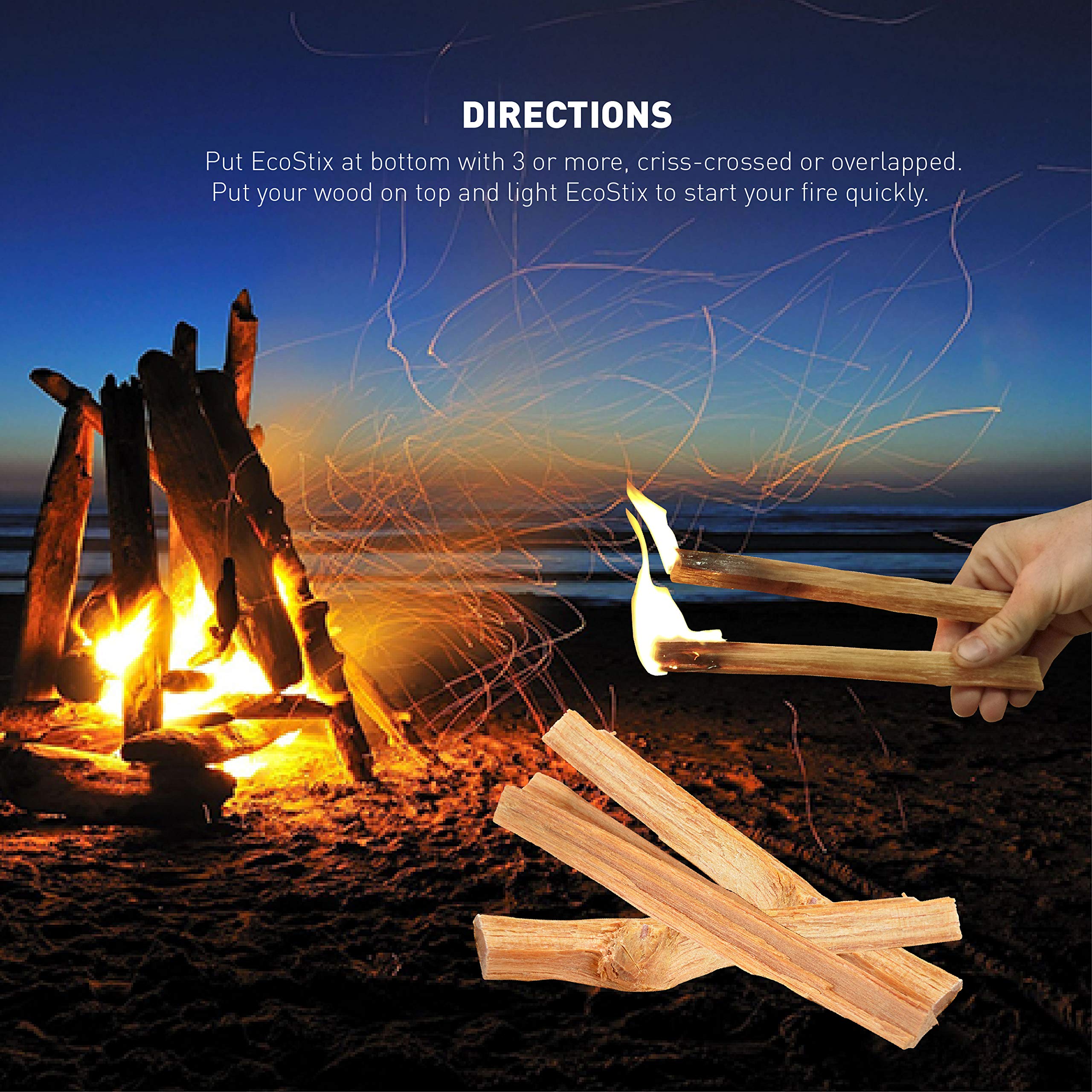 Eco-Stix lighting-ready kindling arranged for fast campfire setup.