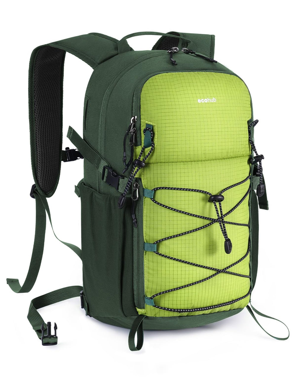 ECOHUB small hiking backpack water-resistant keeps contents dry during light rain.