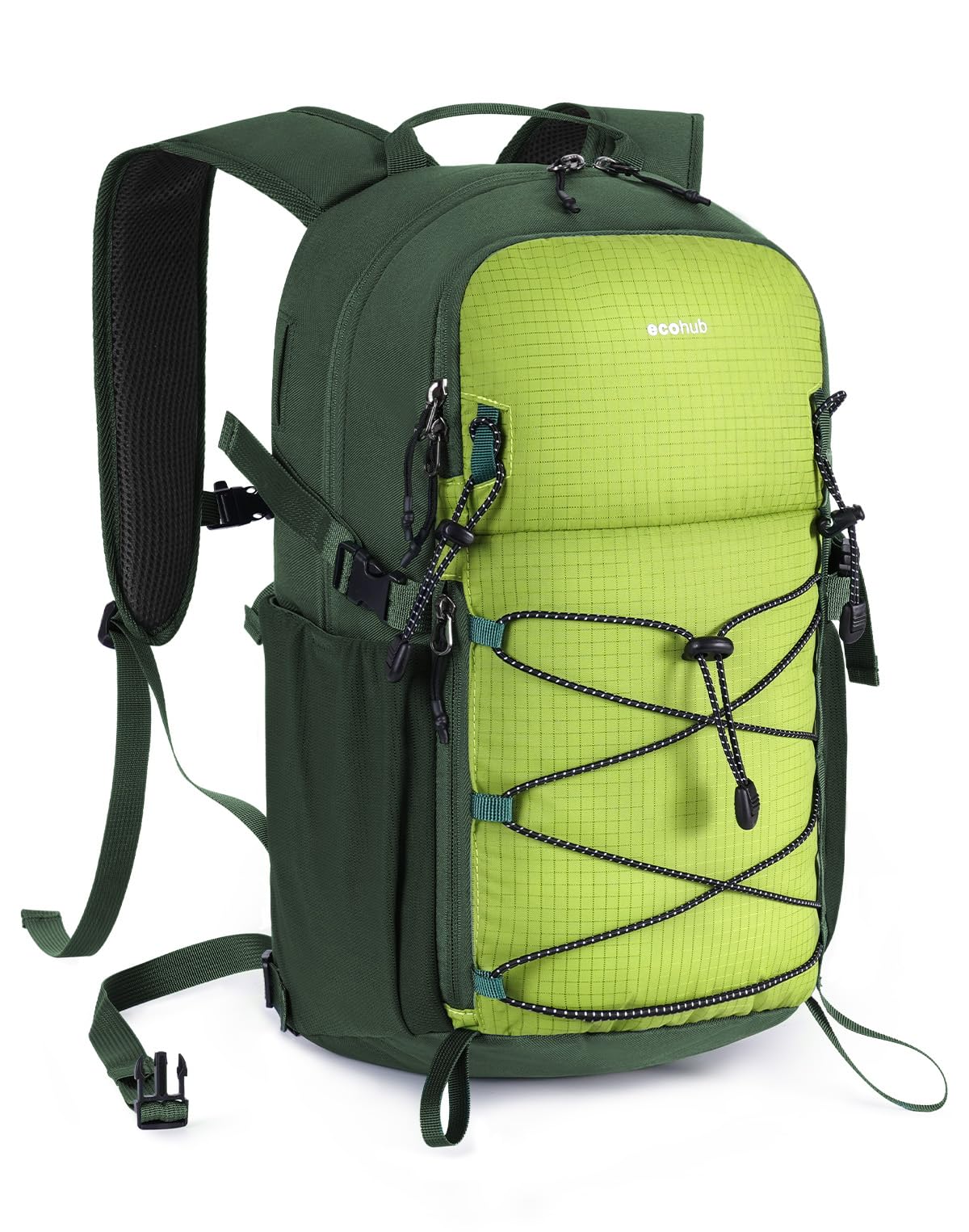 ECOHUB small hiking backpack water-resistant keeps contents dry during light rain.