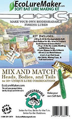 Complete EcoLureMaker kit with instructions and example soft bait lures ready for fishing
