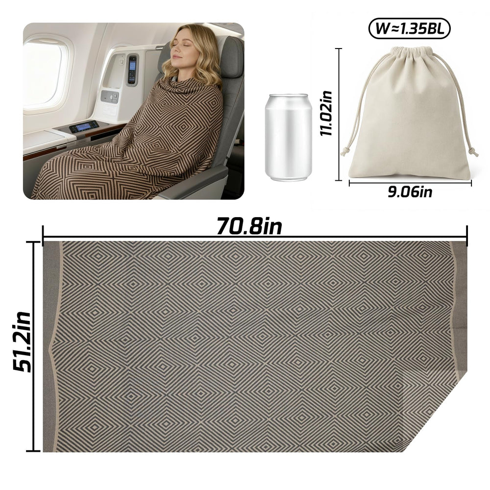 ECONVCE 53x72 travel blanket laid out for full-body comfort on flights.