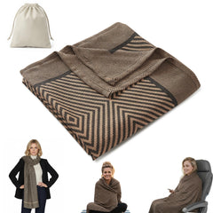 ECONVCE compact travel blanket folded in pouch, ideal space-saving travel companion.