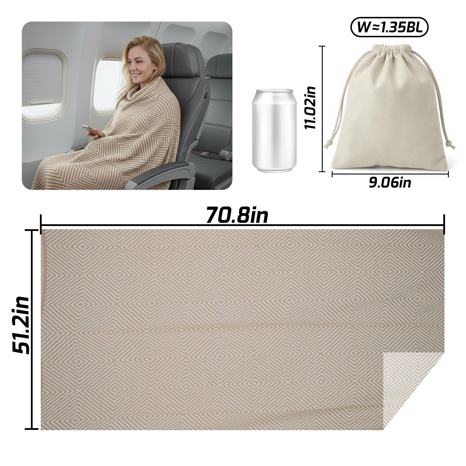 ECONVCE compact travel blanket rolled for quick storage in a carry-on.