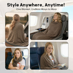 ECONVCE travel blanket with herringbone pattern adds chic style during airport waits.