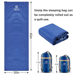 ECOOPRO sleeping bag is lightweight and packable for easy backpacking transport.