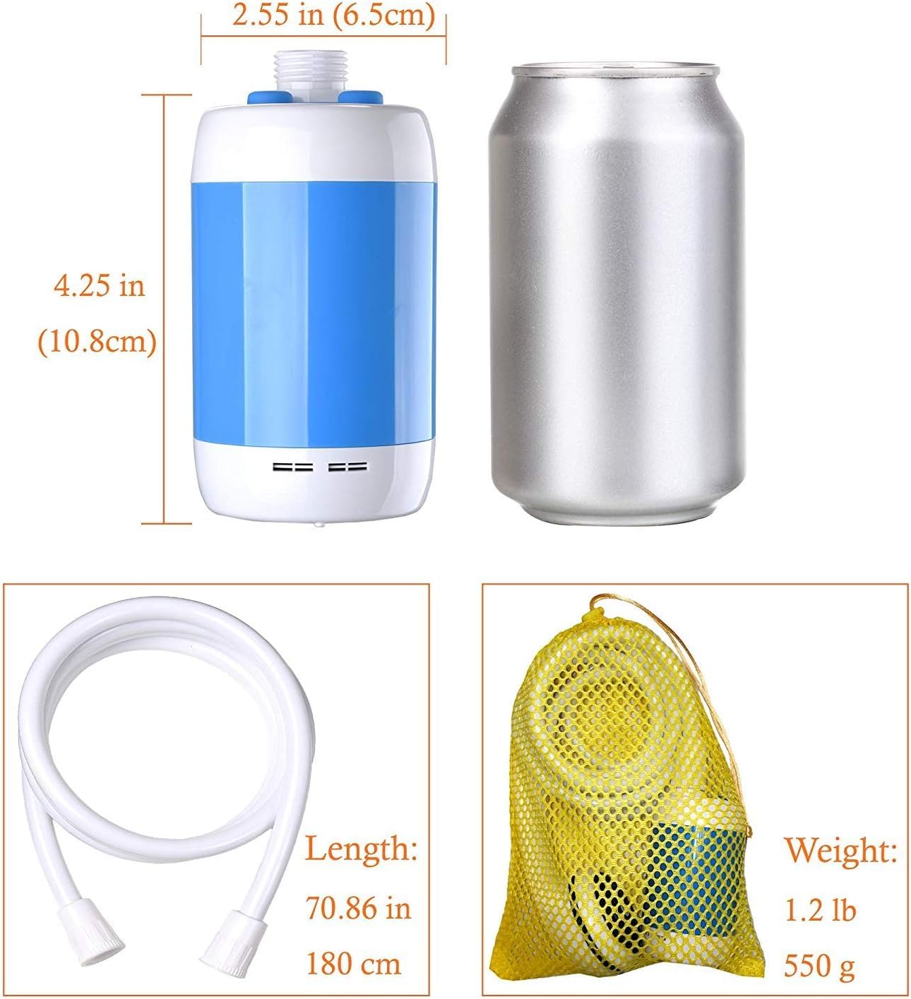 EcoTrek portable shower USB charging port enables quick power top-ups on the go