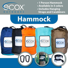 ecox hammock with carabiners and compact carry bag supports easy travel.