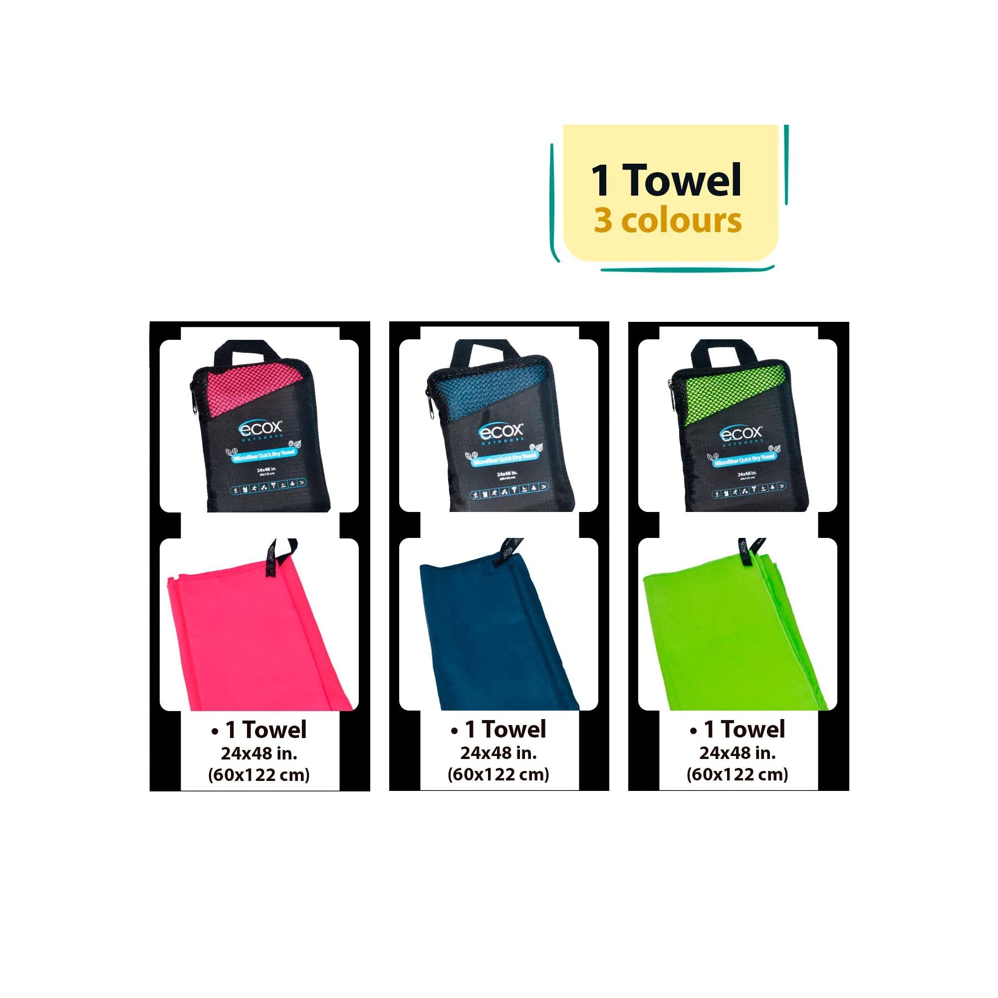 ecox Outdoors towel with triple stitched border for durability and softness