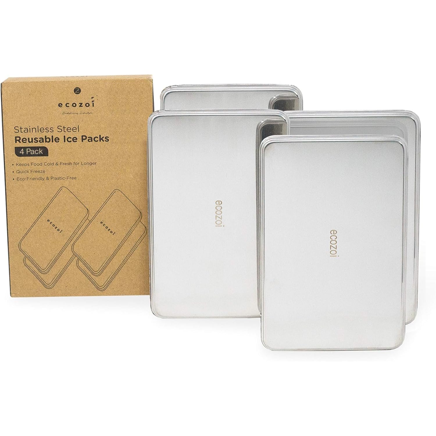 Ecozoi stainless steel ice packs set of four fit lunchboxes for lasting freshness without plastic waste