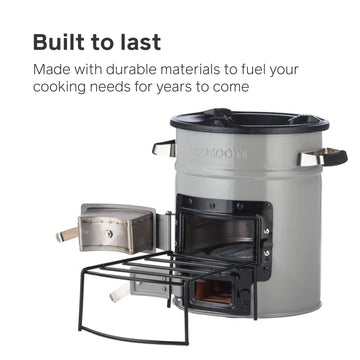 EcoZoom Rocket Stove stainless-handles keep grips cool for safe handling.