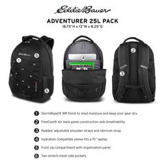 Eddie Bauer Adventurer backpack back panel with breathable cooling for all-day comfort.