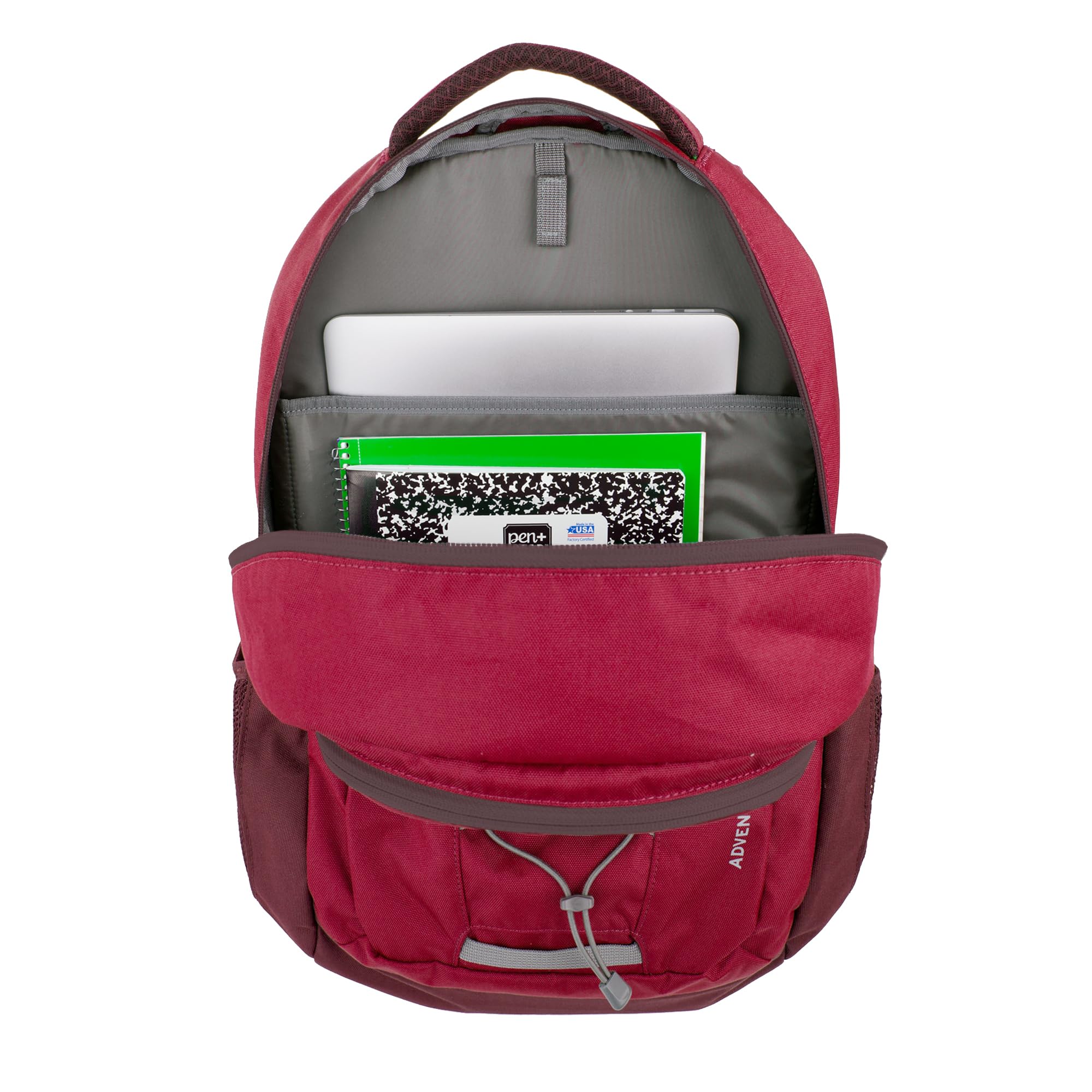 Eddie Bauer Adventurer backpack dark berry color showing compact everyday-use carry.