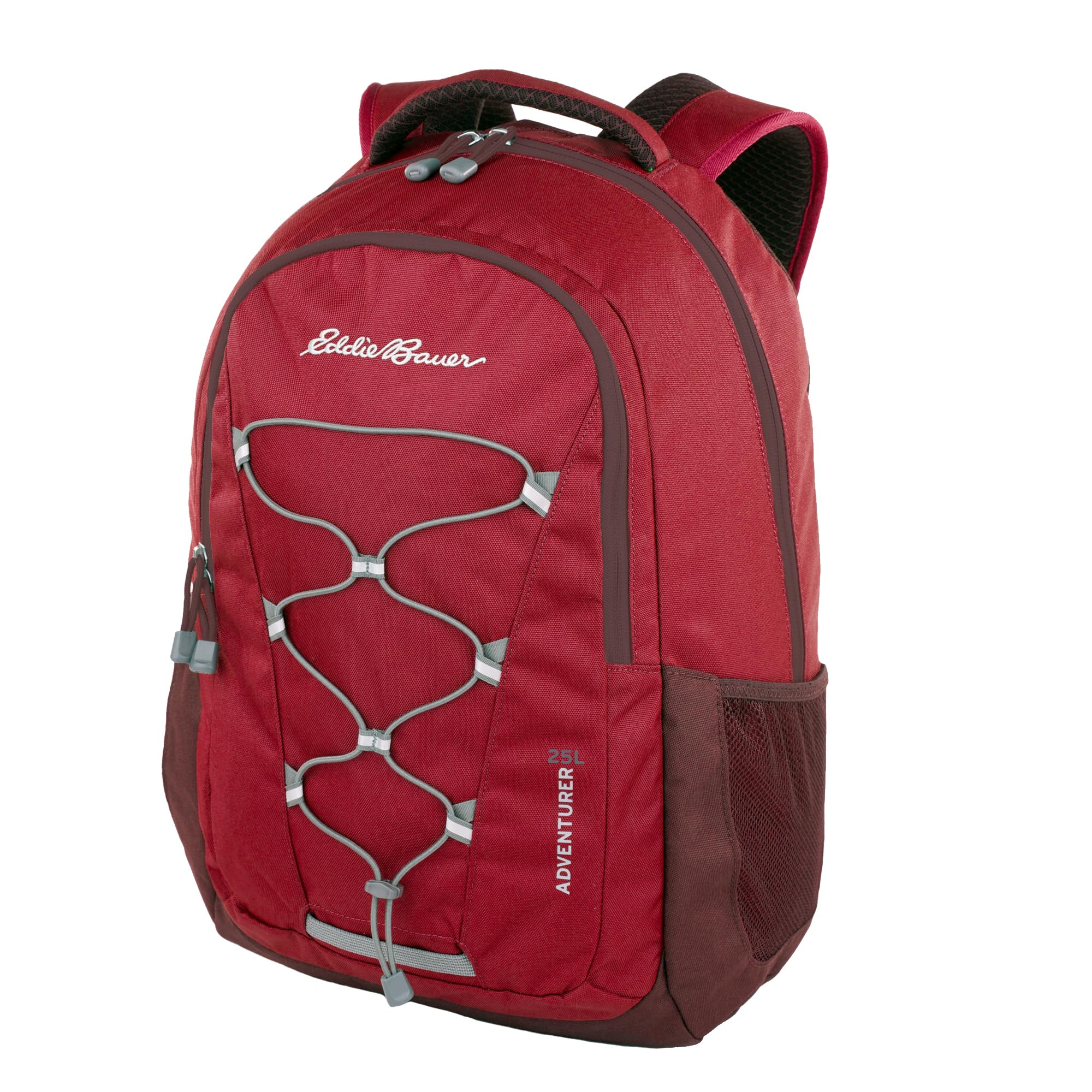 Eddie Bauer Adventurer backpack front view showing weather-ready design for dry gear on hikes.
