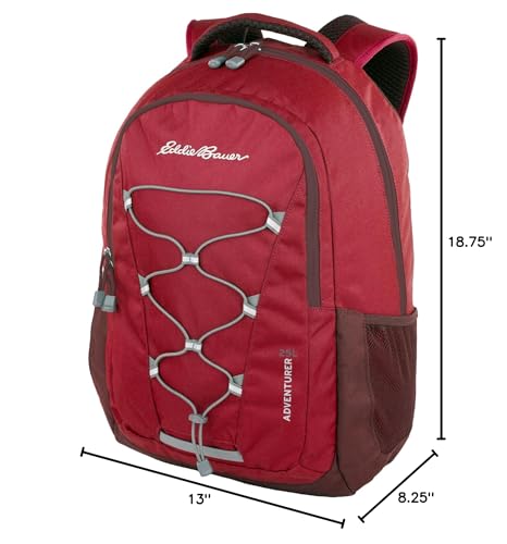Eddie Bauer Adventurer backpack side view highlighting side pockets for hydration and quick access.