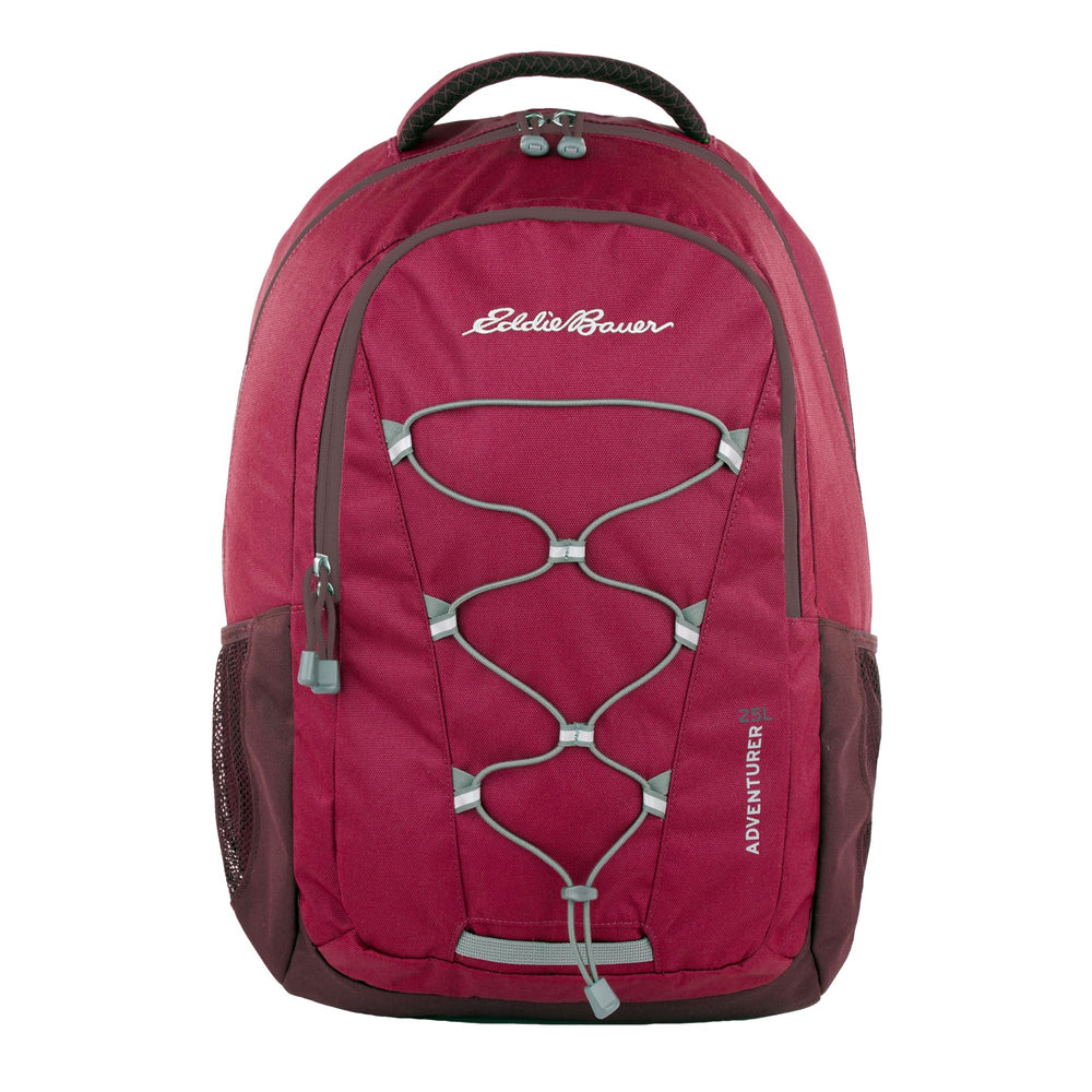 Eddie Bauer Adventurer backpack top-compartment closeup illustrating organized storage for tablet and phone.