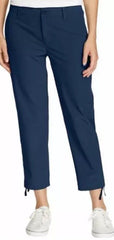 Eddie Bauer Capri pants front view shows side zip pocket for secure phone storage.