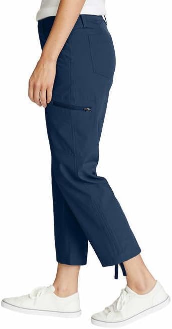 Eddie Bauer Capri pants blue side pocket detail highlights reliable everyday storage on the move.