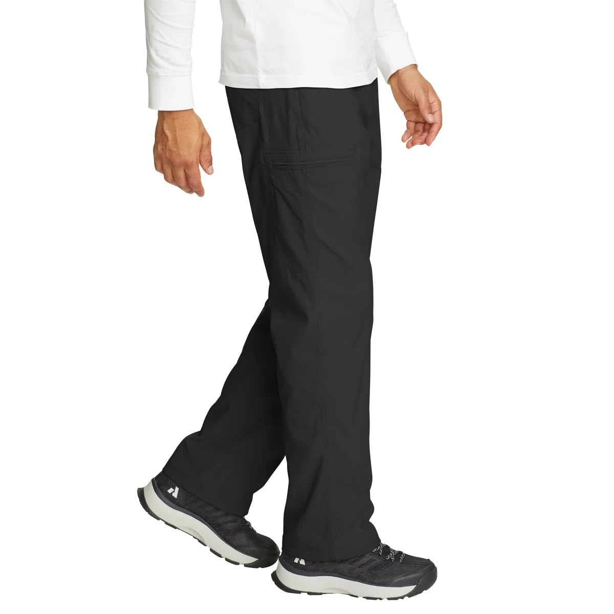 Eddie Bauer water-repellent pant back view with secure pockets for urban days
