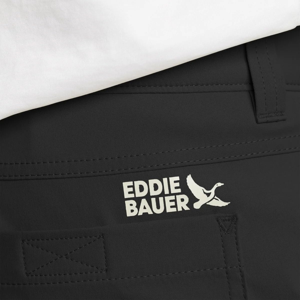 Eddie Bauer waistband detail highlights comfortable flexible fit
