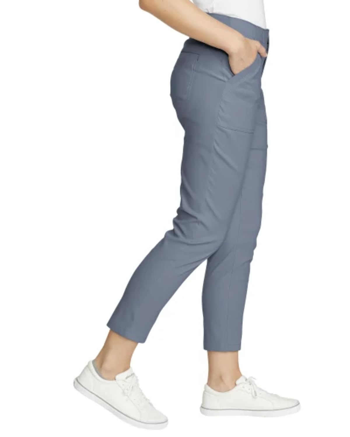 Eddie Bauer Horizon pant side view showing stretch fabric for movement.