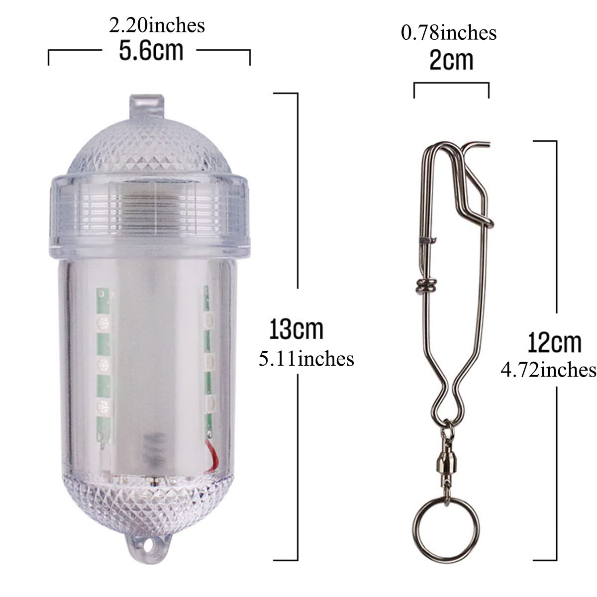 Close-up of Edearkar green underwater fishing light glowing