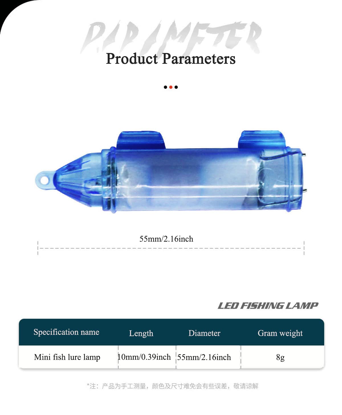 Close-up of Edearkar underwater fishing light with blue glow