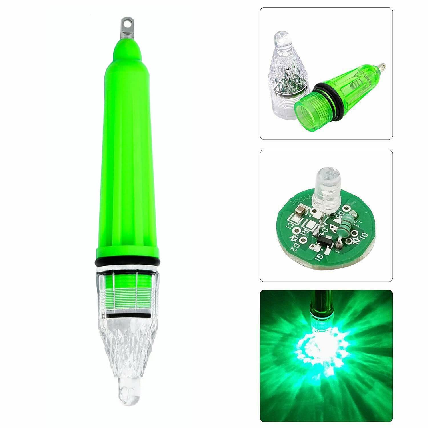 Waterproof deep-drop fishing light in green for saltwater and freshwater