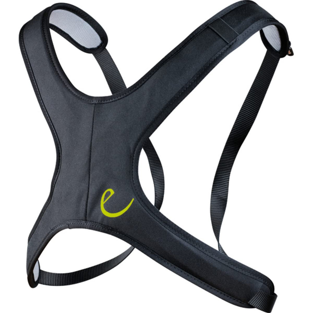Edelrid Agent Black chest harness for vertical stability and breathable comfort during climbs.