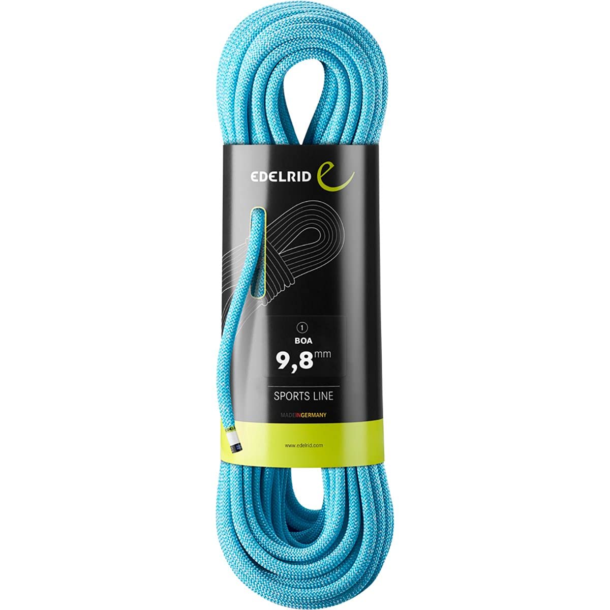 EDELRID Boa 9.8mm dynamic rope in blue, ideal for versatile climbing setups.